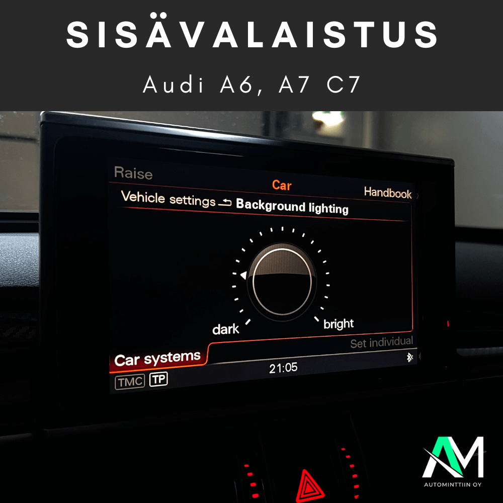 Audi A6 C7 sisävalaistus ohjelmoituna autonkäyttöjärjestelmään