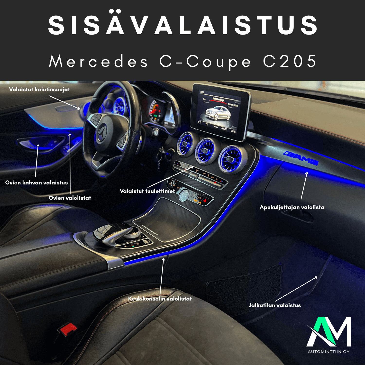 Mercedes W205 auton sisävalaistus